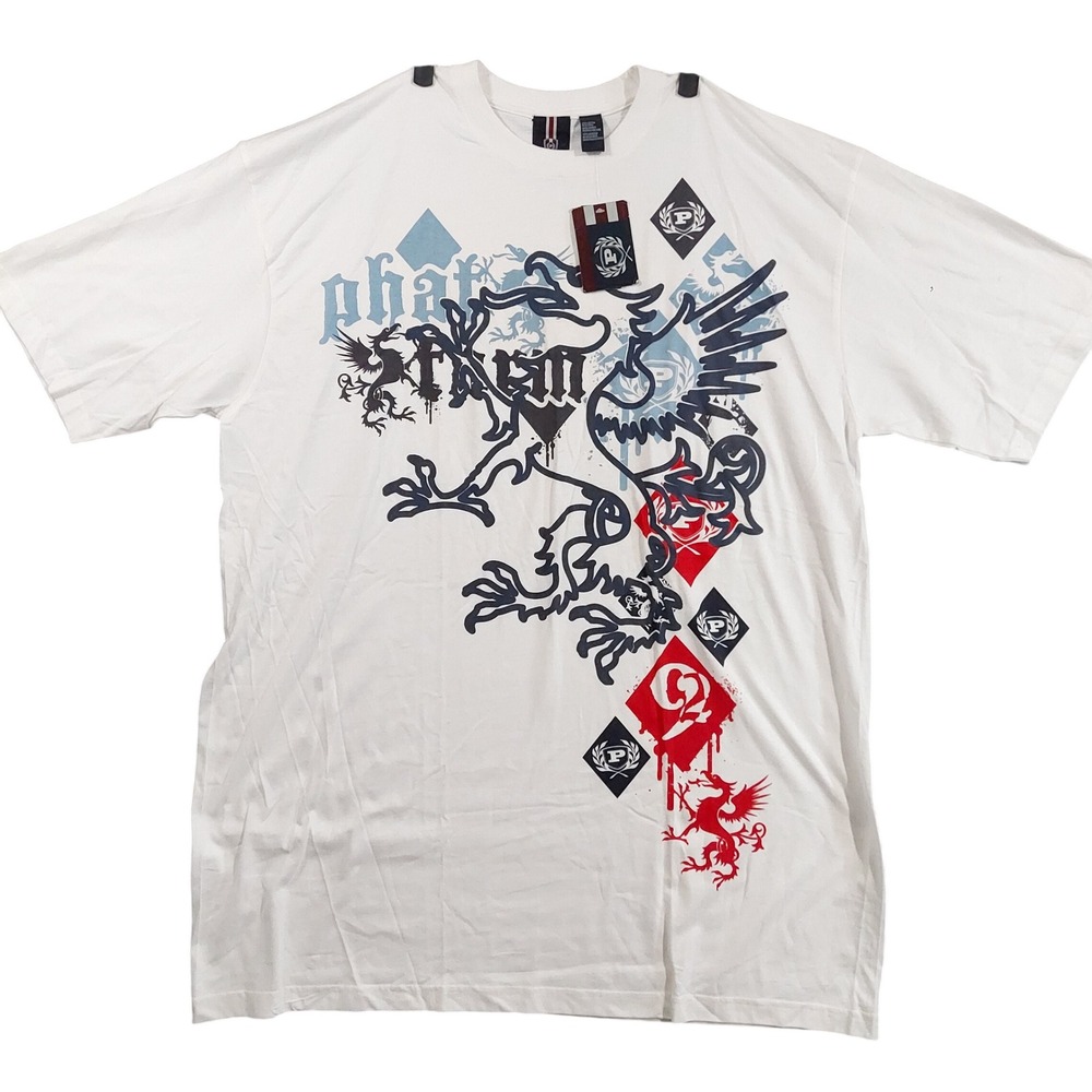 Vintage Phat Farm Graphic T-Shirt Men 5XL White Dragon Crest Y2K Cotton Street
